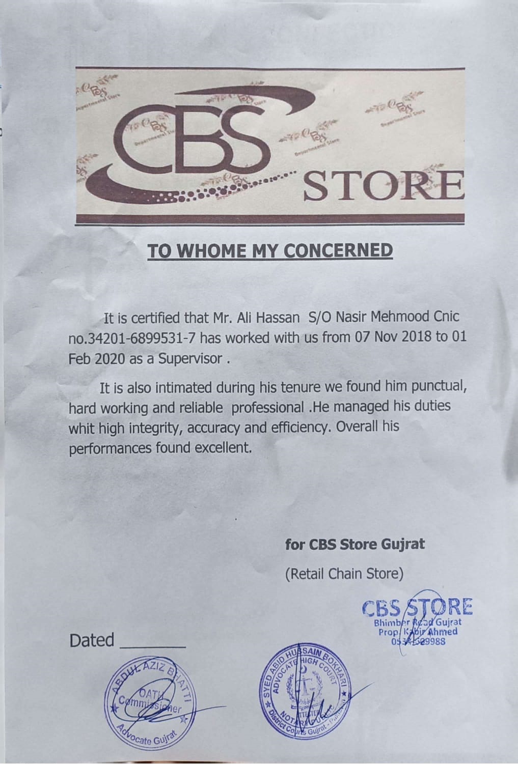 Experience Letter